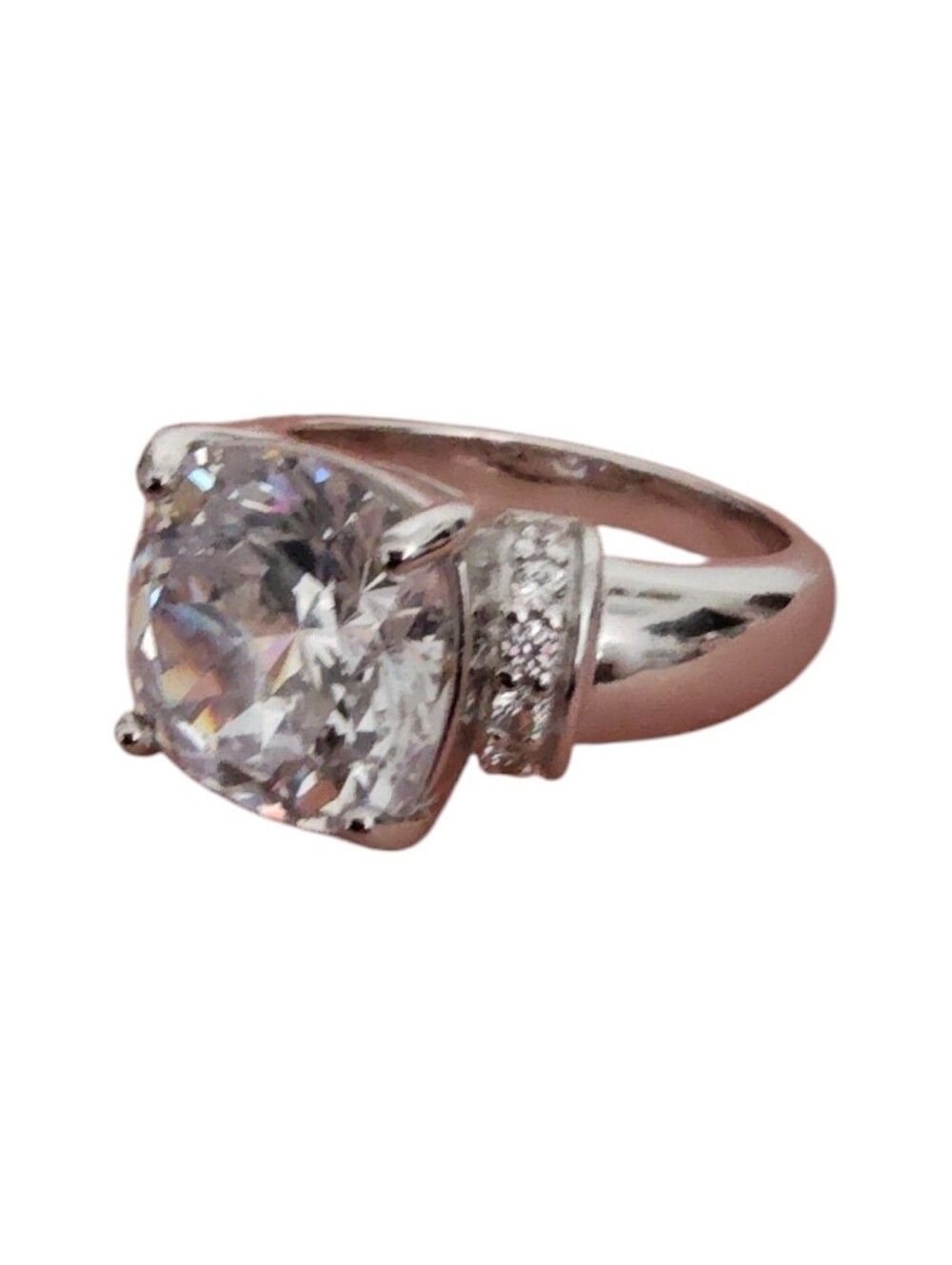 JTV Bella Luce White Diamond Simulant Facet Ring Sz 6 Rhodium Sterling Silver
